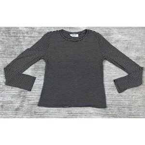 Double Zero Shirt Womens Large Black White Striped Long Sleeve Top‎